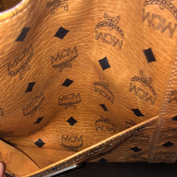 MCM Cognac Visetos Top Zipper Shoulder Briefcase Work Bag Authentic EUC - Picture 7 of 17